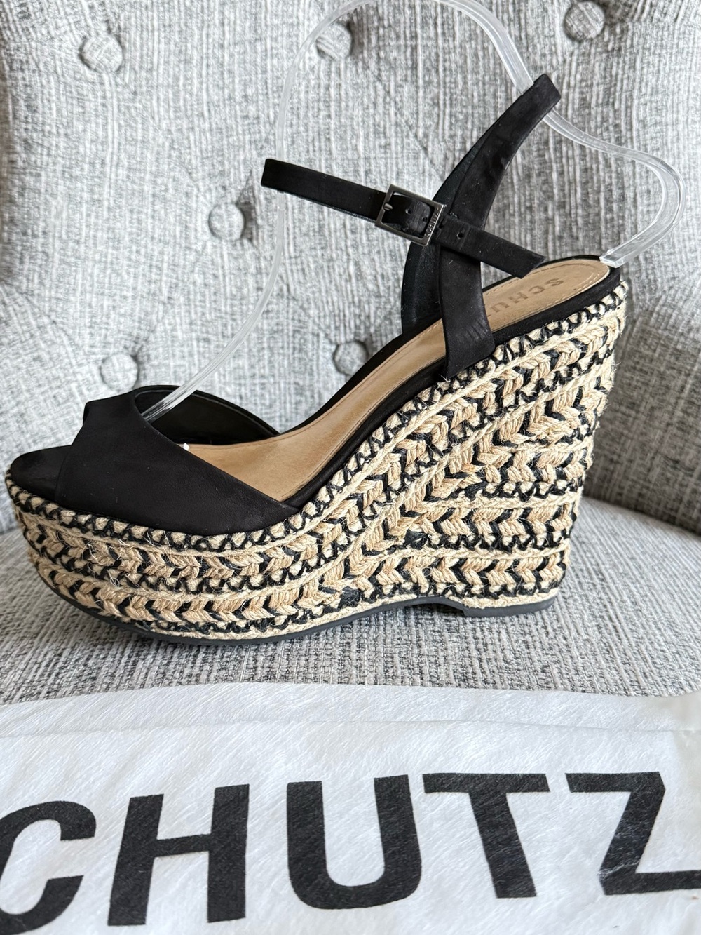 SCHUTZ VERIDIANE Black Espadrille Wedge Sandals - Open Toe Slingback